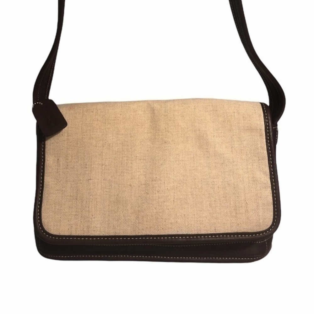Coach Vintage brown leather and canvas bleeker flap bag
